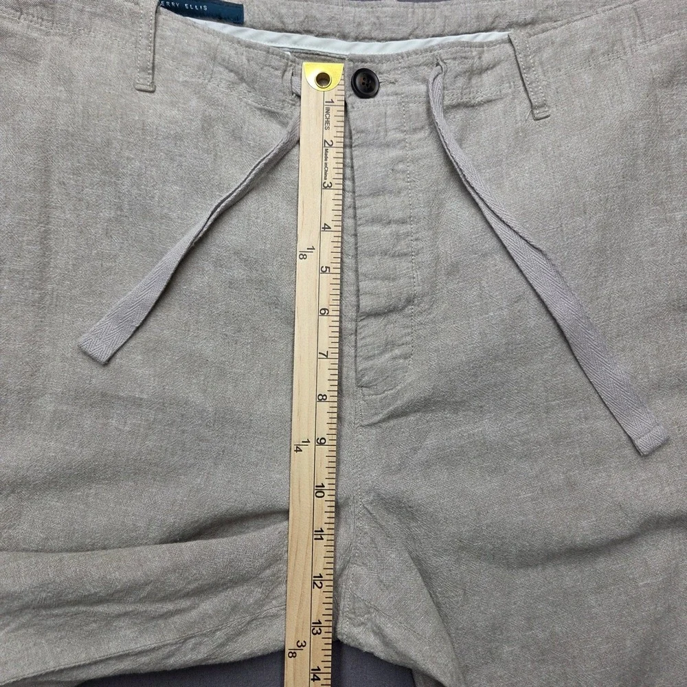 Perry Ellis Mens 38x30 Linen Blend Drawstring Pants Beige Straight Leg Size